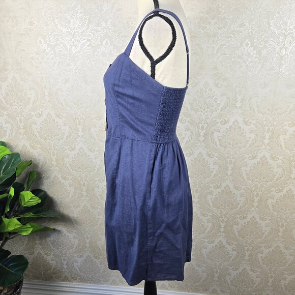 Abercrombie & Fitch Size Medium 100% Cotton Navy Blue Button Front Tank Dress - Picture 5 of 13